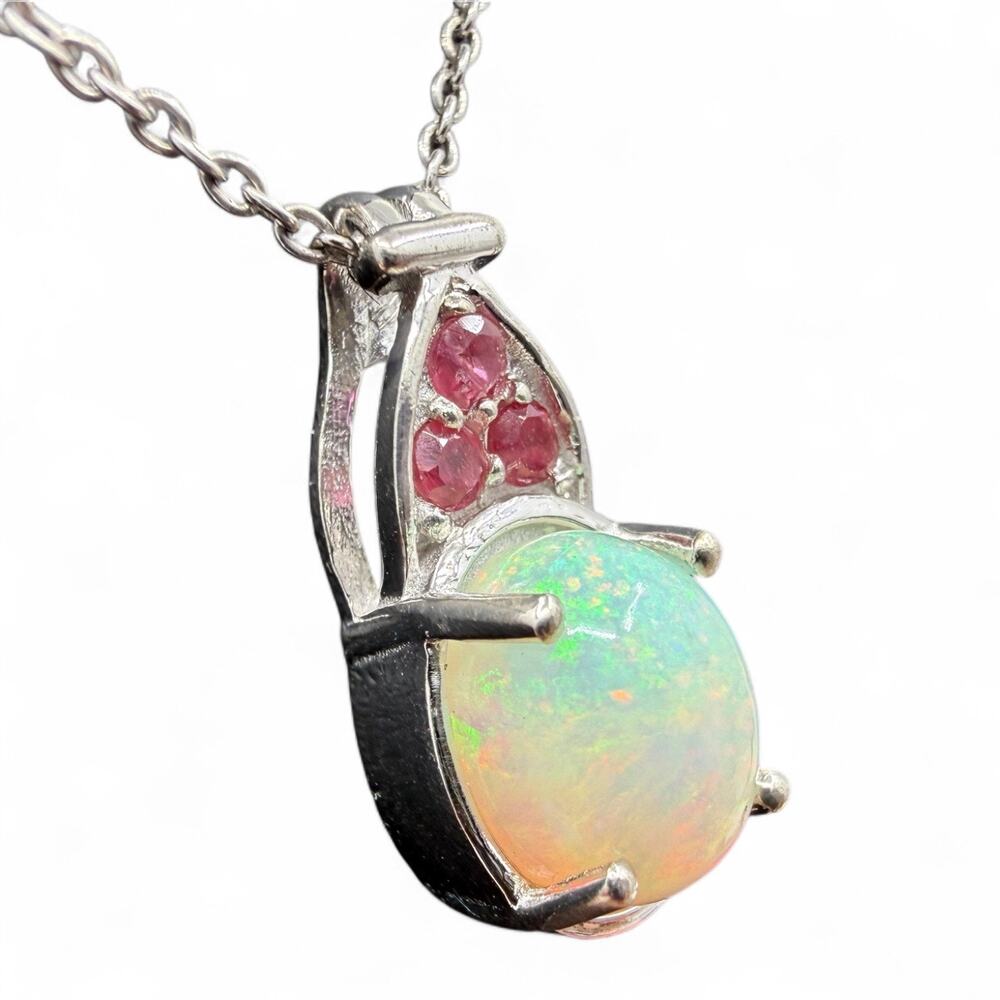 Ethiopian Welo Opal Niassa Ruby Pendant Necklace 925 Sterling Silver 20in Chain - Picture 8 of 9
